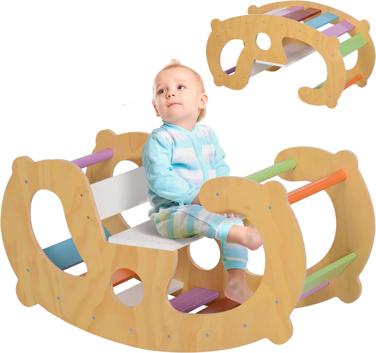   Kinderklimrek Grenenhout, meerlaags paneel 91L x 41B x 48H cm Meerkleurig