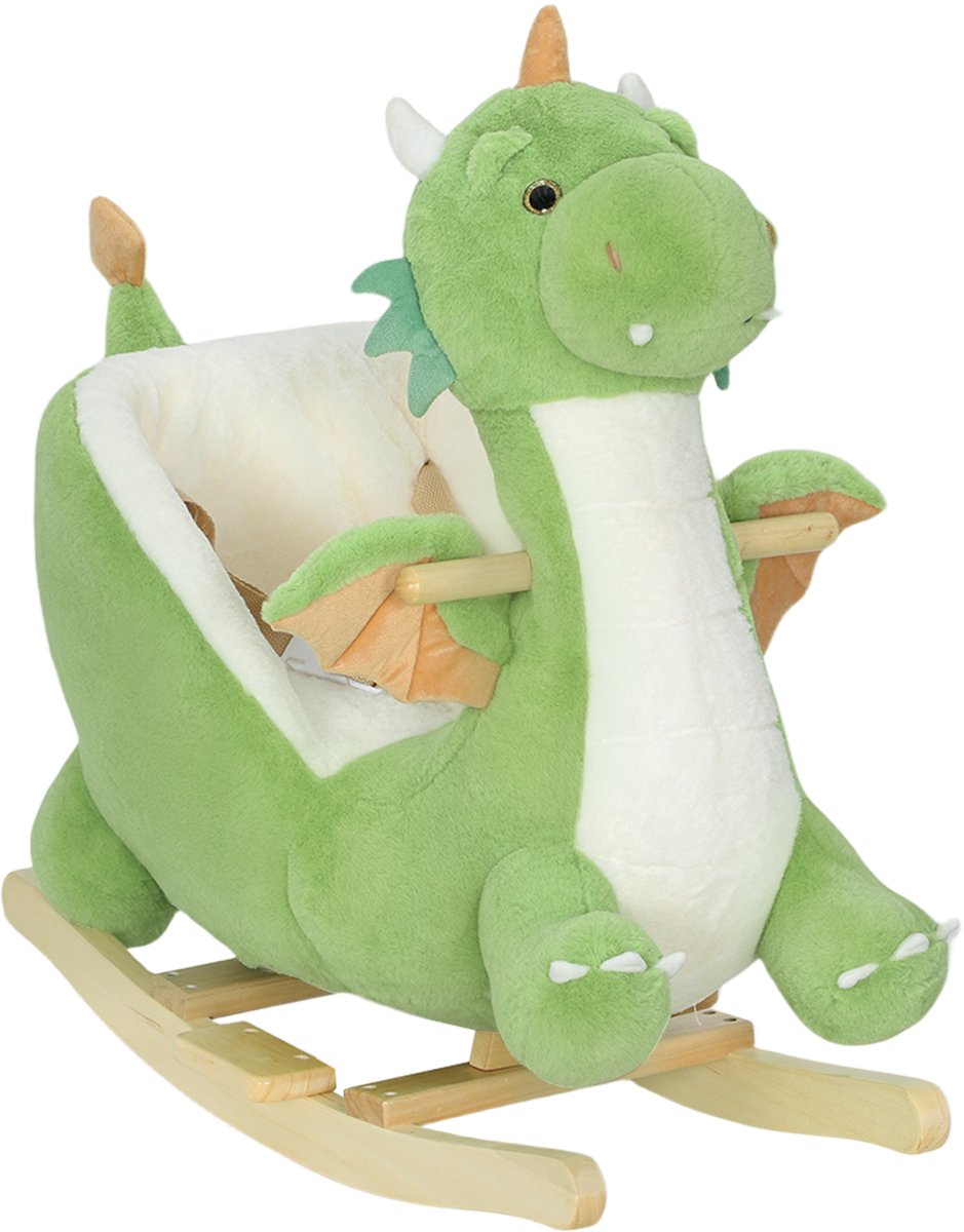 Aiyaplay Kids Rocking Horse-Populierhout, Polyester-65L x 38B x 72H cm-Groen