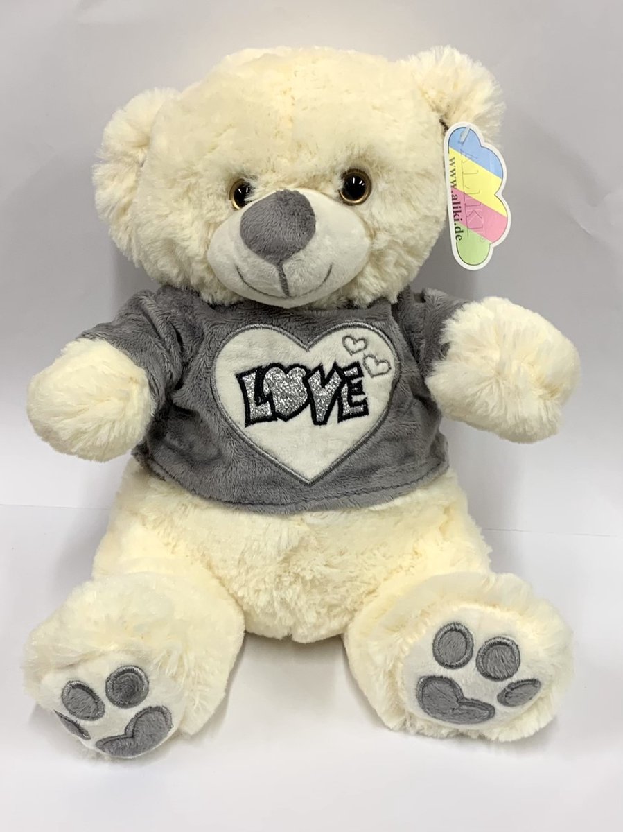 Valentijnsdag knuffel - Beer Love - Grijs - 25 cm - Pluche