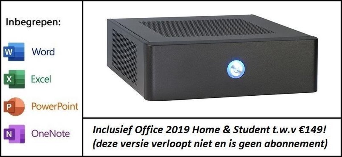 Mini PC - AMD Pro Quad Core - 4GB RAM -128GB SSD - met Windows 10 Pro en inclusief Office 2019 Home & Student t.w.v. €149!