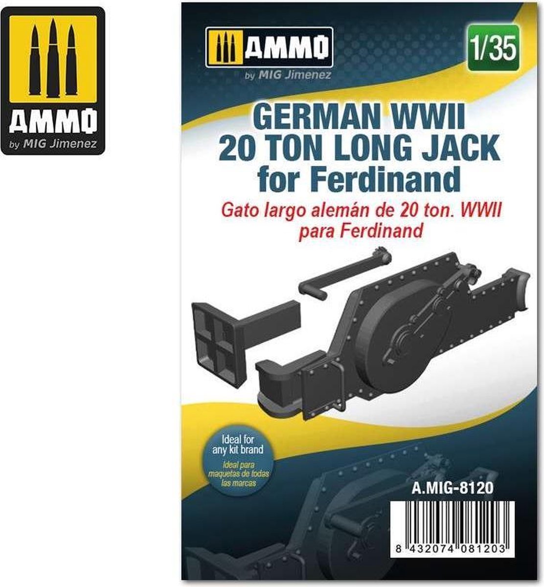 1:35 AMMO MIG 8120 GERMAN WWII 20 TON LONG JACK for Ferdinand Resin onderdeel