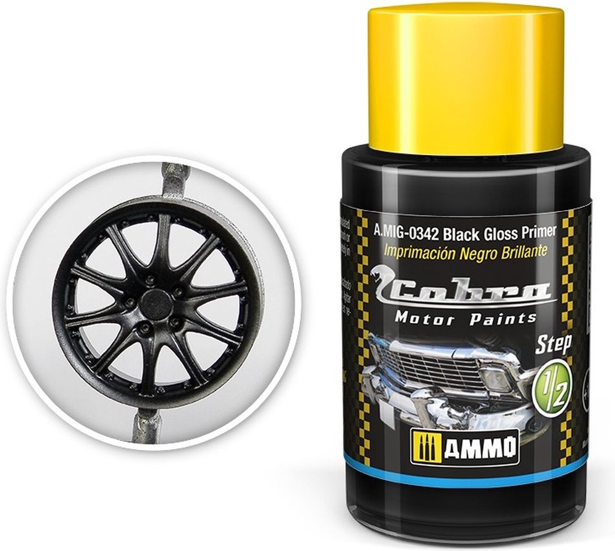 AMMO MIG 0342 Cobra Motor Paints - Black Gloss Primer - Matt - Acryl - 30ml Verf potje