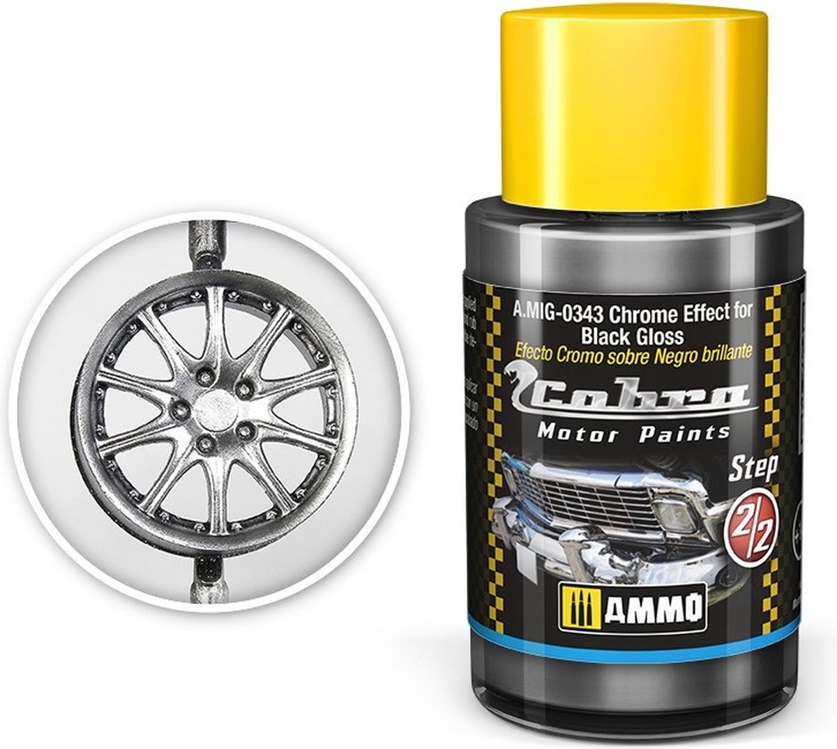 AMMO MIG 0343 Cobra Motor Paints - Chrome Effect for Black Gloss - Matt - Acryl - 30ml Verf potje