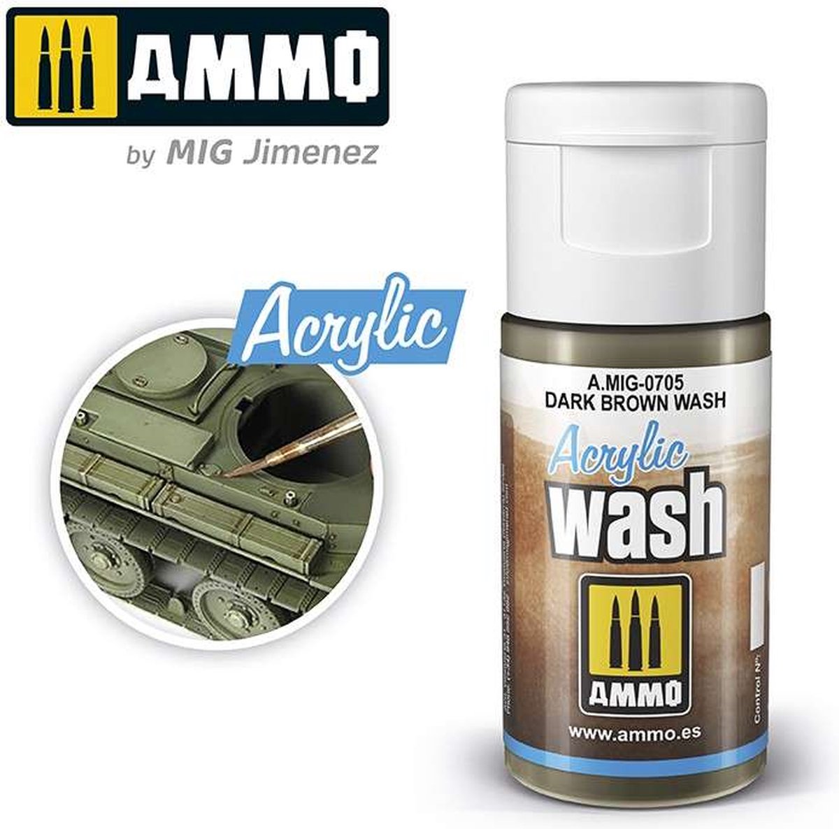 AMMO MIG 0705 Acrylic Wash Dark Brown - 15ml Effecten potje