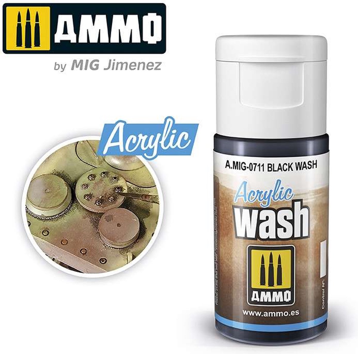 AMMO MIG 0711 Acrylic Wash Black - 15ml Effecten potje