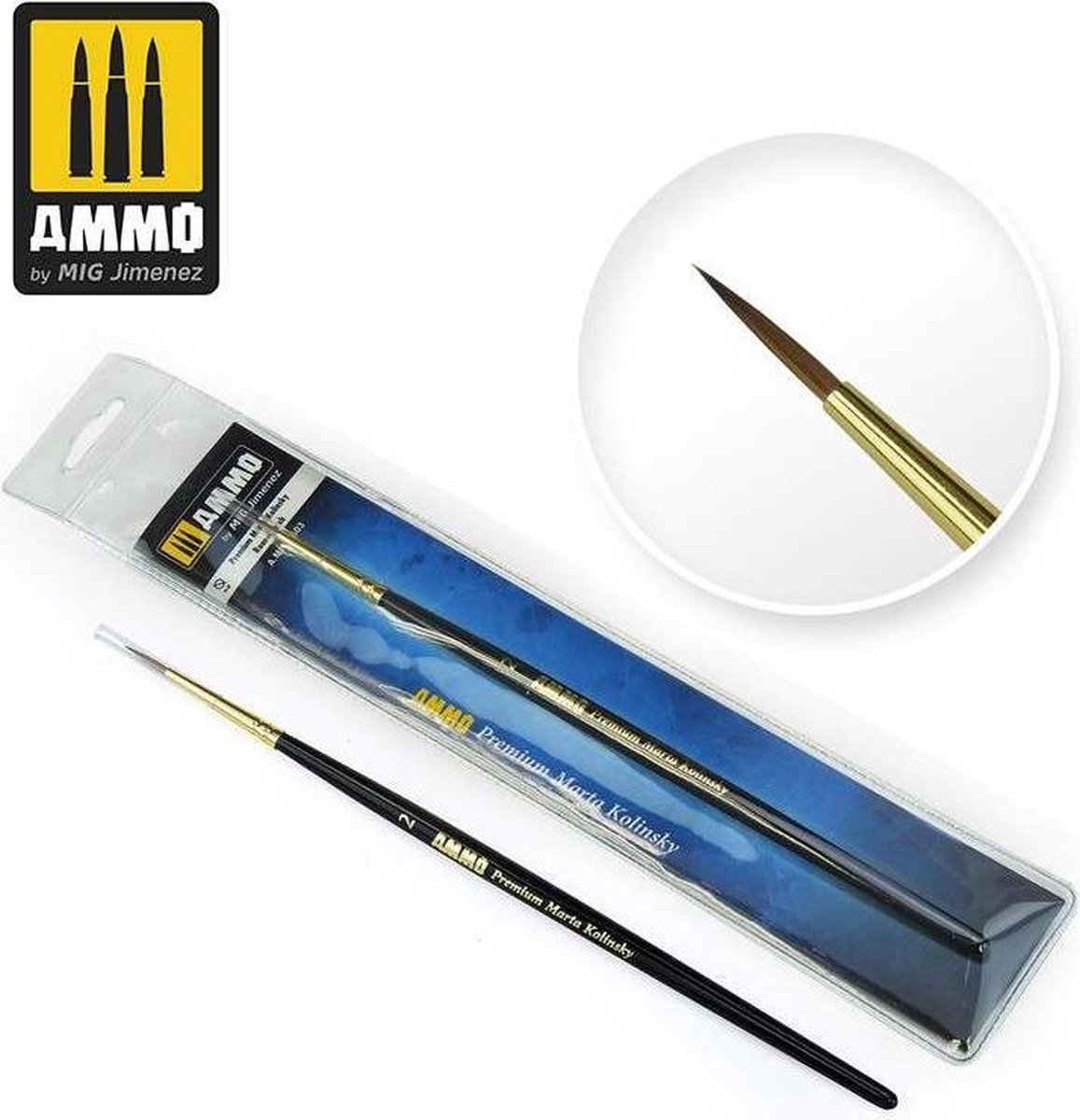 AMMO MIG 8603  2 Premium Marta Kolinsky Round Brush Pense(e)l(en)