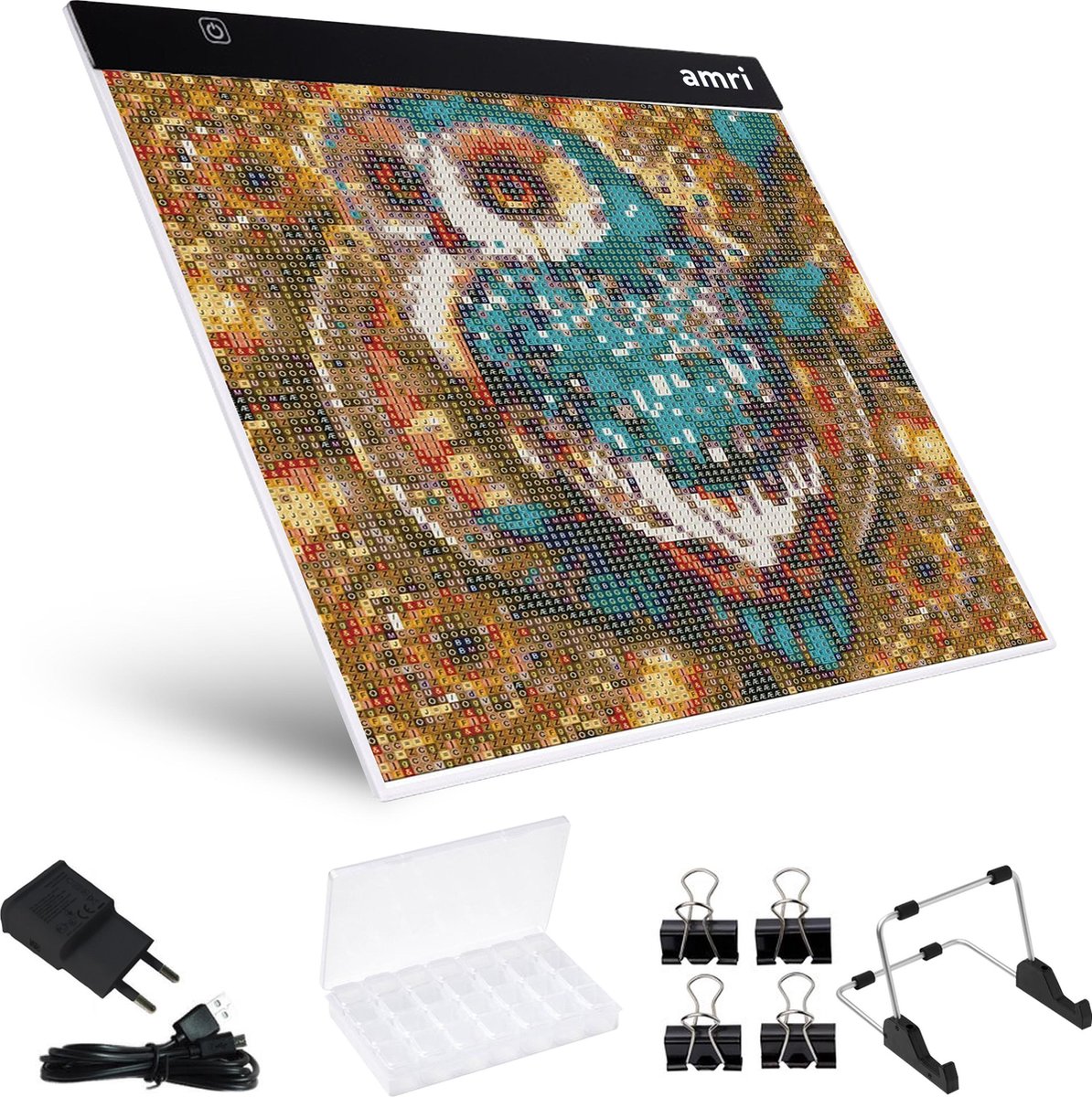 AMRI® Diamond Painting LED Lightpad A3 Set - Incl. Standaard & Sorteerdoos & 4 clips - Dimbaar 3 standen - Lichtbord voor Diamond Painting - Lichtbox - Tekenbord - Met stekker