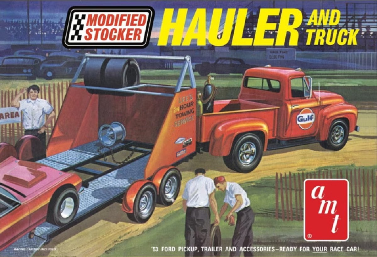 1:25 AMT 1310 1953 Ford Pickup - Modified Stocker Hauler and truck - Gulf Plastic kit