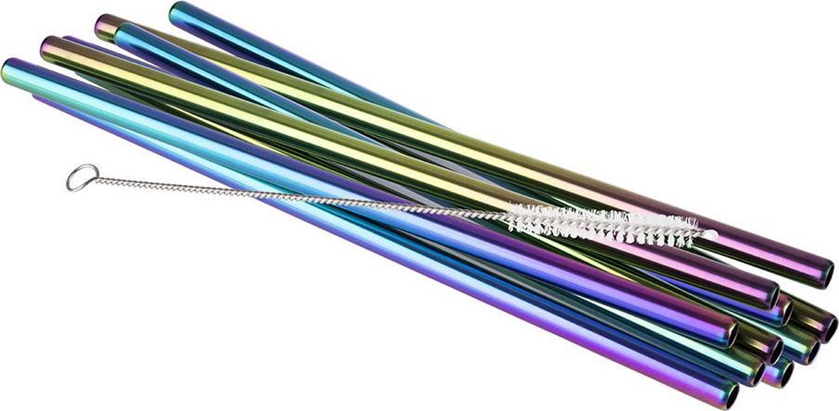 Metal Straw Rainbow 215 * 8 mm 10 straws + brush