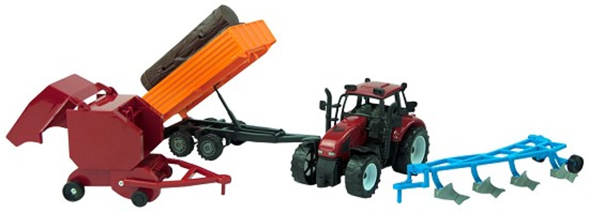 Tractorset Frictie Met 3 Aanhangers 37cm