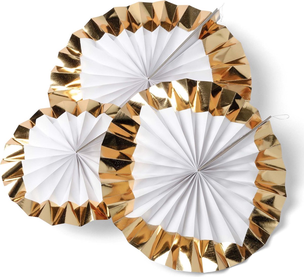 ARTYFETES - 3 witte rozetten met gouden randen 30, 25, 20 cm