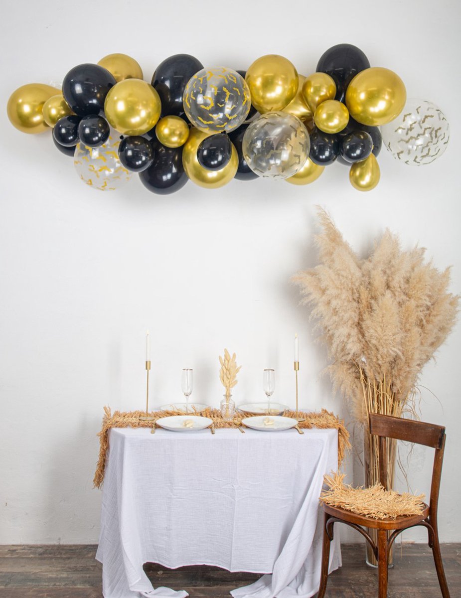 ARTYFETES - Boogset van 34 zwarte, goudkleurige en transparante Halloweenballonnen met vleermuizen