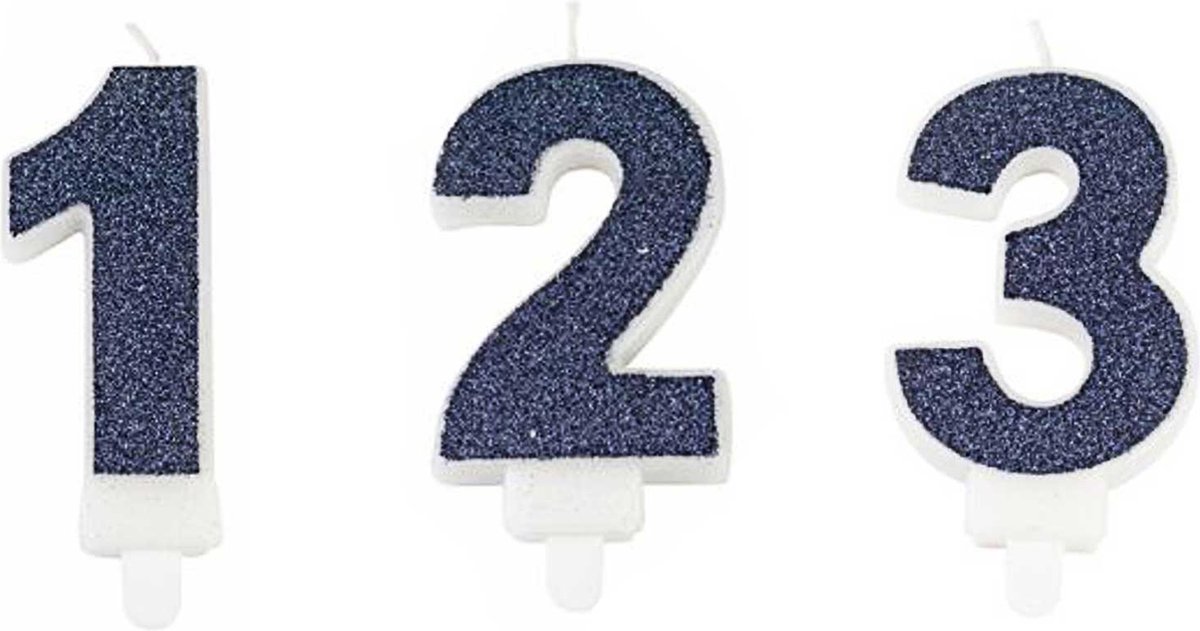 ARTYFETES - Donkerblauw glitter cijfer kaarsje