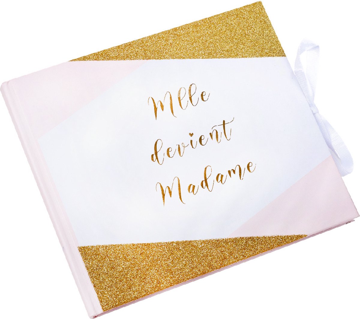 ARTYFETES - Gastenboek Mlle wordt Madame roze, wit en goud 22 x 19 cm