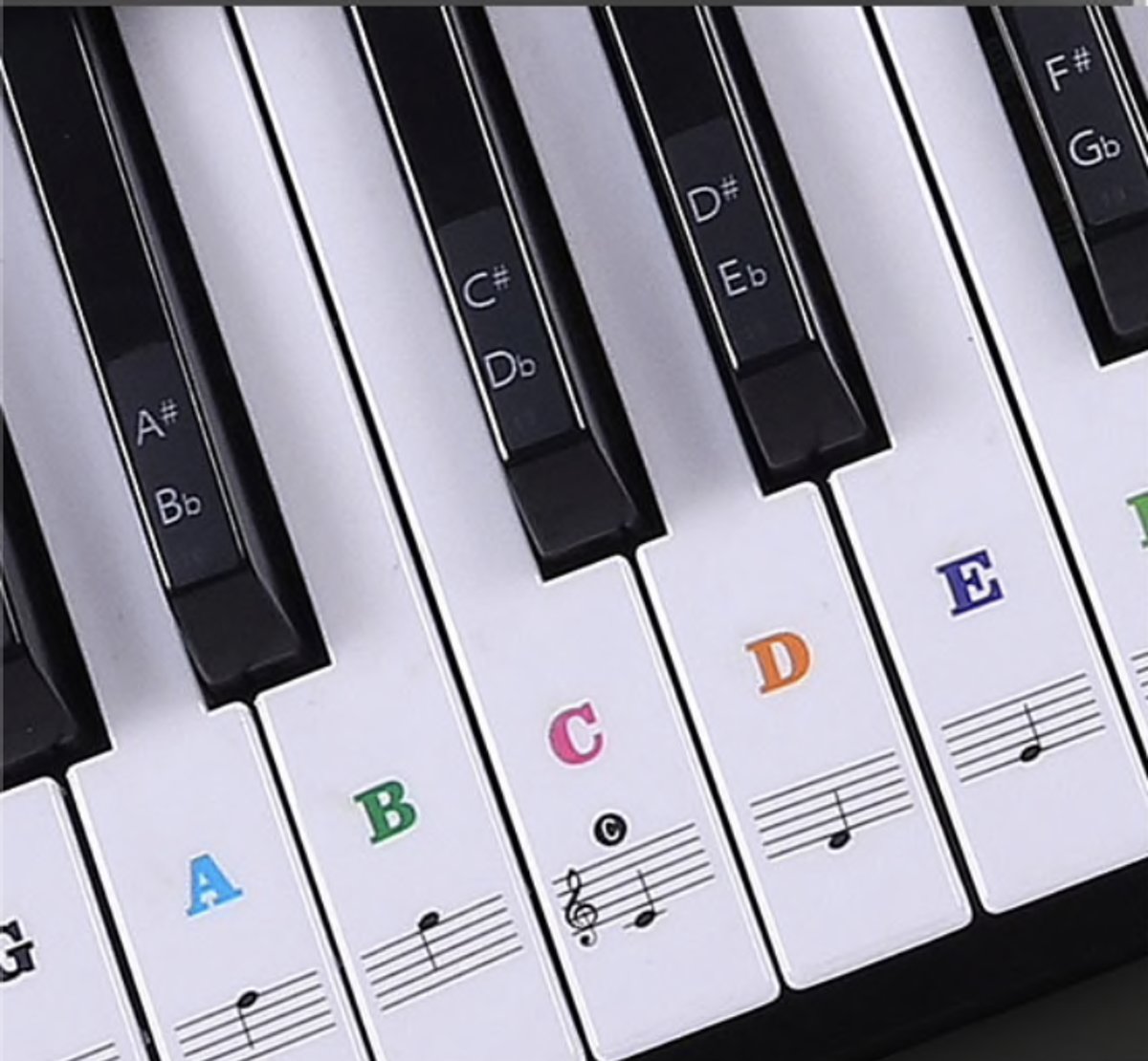 Gekleurde Piano/Keyboard Stickers - Eenvoudig muzieknoten leren - Geschikt voor 88 / 61 / 54 / 49 toetsen