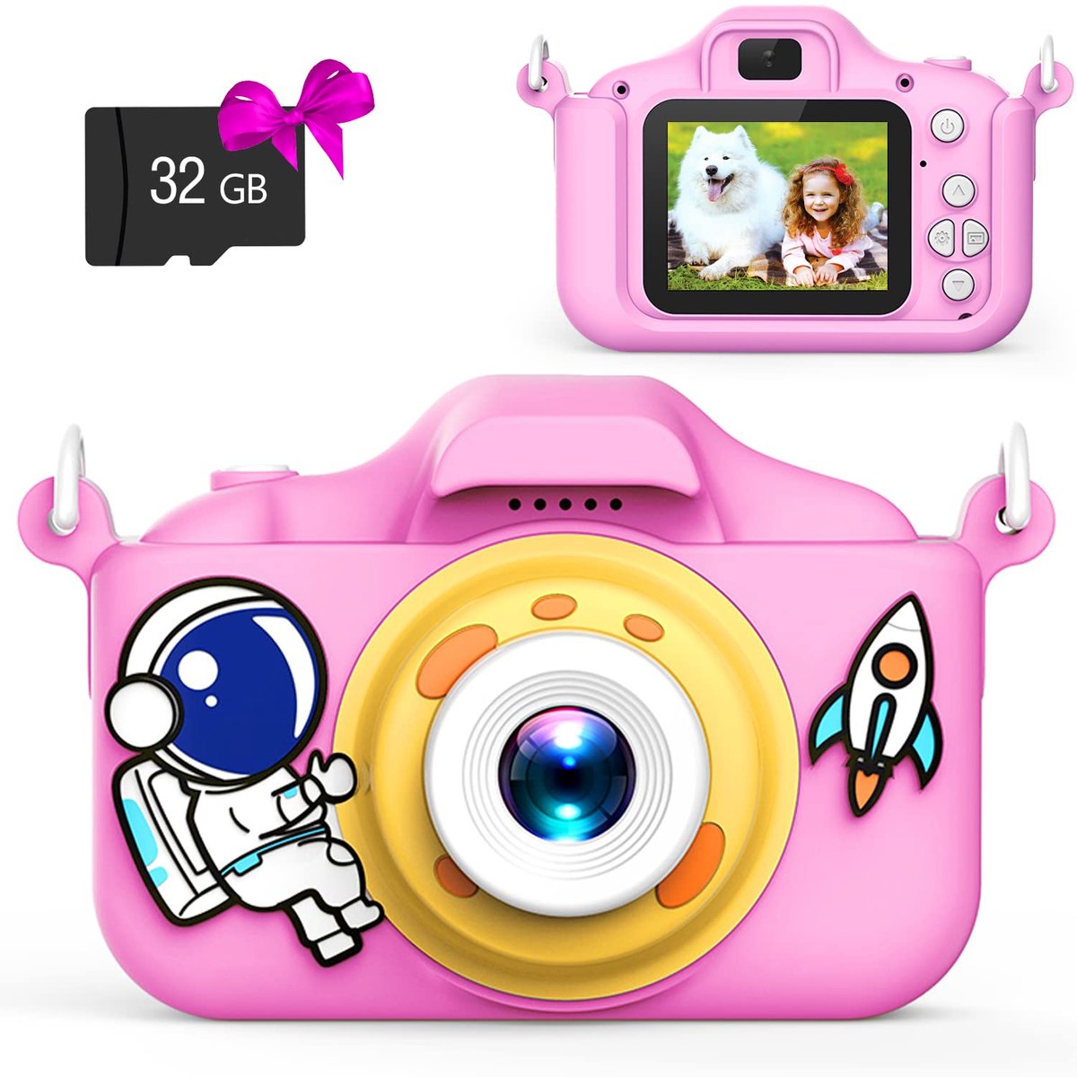 Kindercamera Speelgoed Peuter Digitale Camera Voor Jongens Meisjes, Selfie 1080P HD Videocamera Voor 3, 4, 5, 6, 7, 8, 9 Jaar Oude Jongens Meisjes Met 32GB TF Kaart, Kinder Verjaardagscadeaus Voor Kinderen (roze)