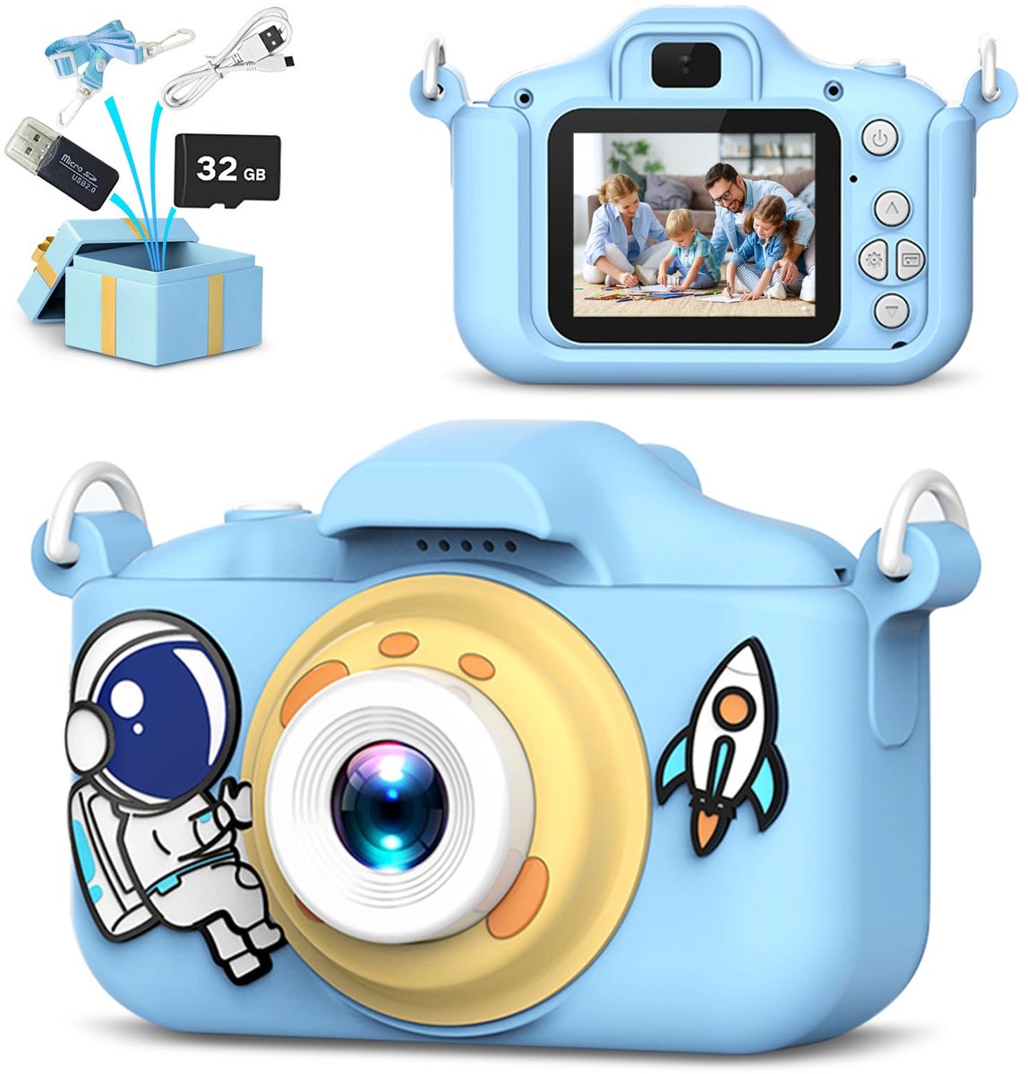 Kindercamera Voor Meisjes/jongens, Draagbare Selfie-speelgoedcamera Voor Peuters Van 3-12 Jaar, 20MP 1080P HD Digitale Videocamera Met 32GB SD-kaart Voor Kinderen, Verjaardagen, Kerstmis En Festivals (blauw)