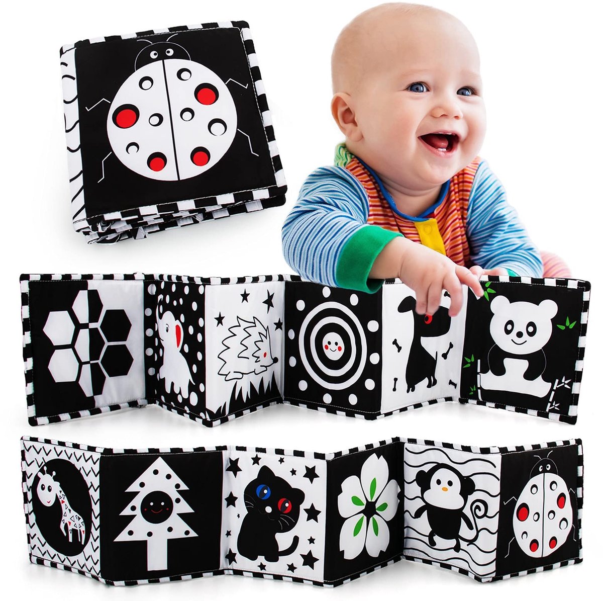 Knisperboekje Baby - Speelgoed Tummy Time - Buikligtrainer - Montessori Boekjes eerste jaar 0 1 2 - Boek 6 maanden - Babyboek buggyboekje - Babyspeelgoed - Box Activiteitenboek - Lieveheersbeestje