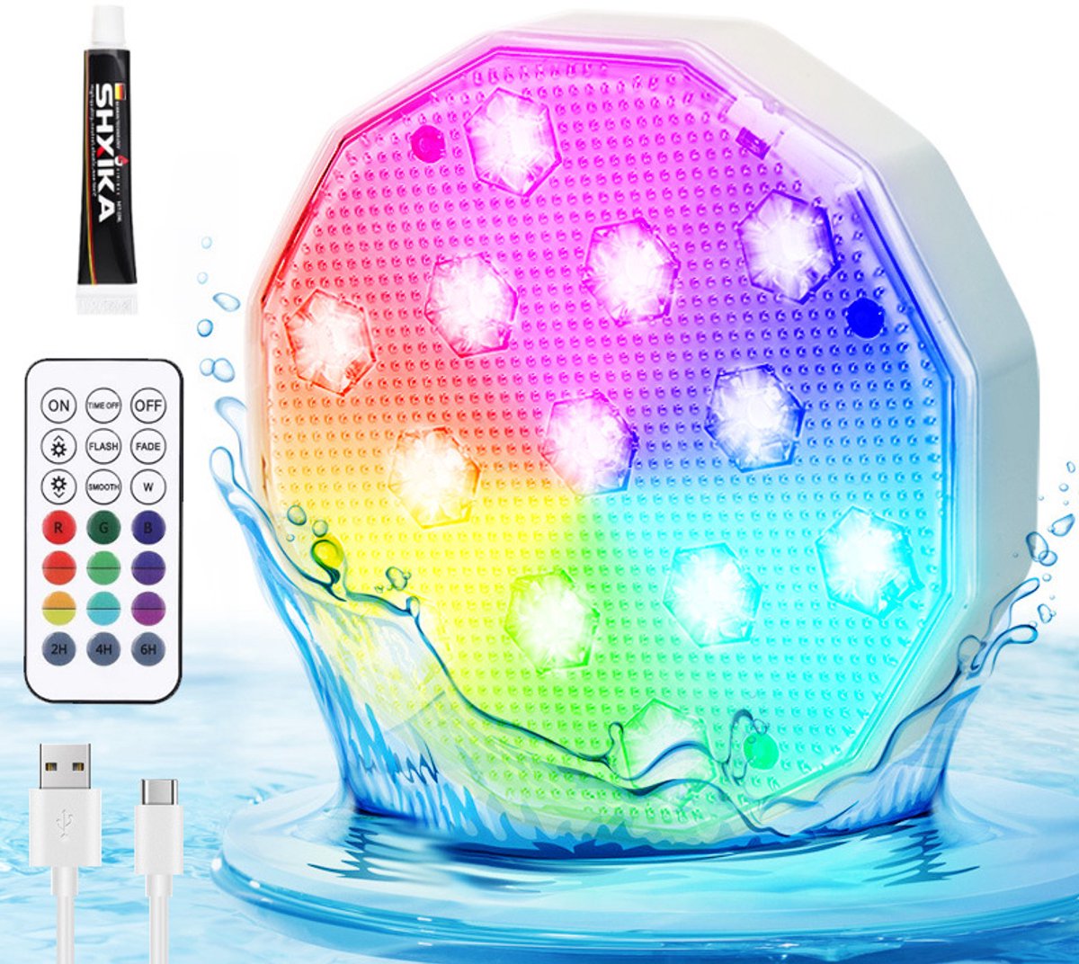 Oplaadbare onderwater LED-lampen, IP68 waterdicht, verbeterde 16 kleurveranderende drijvende lampen met afstandsbediening, magnetische decoratie voor hot tubs en vijvers