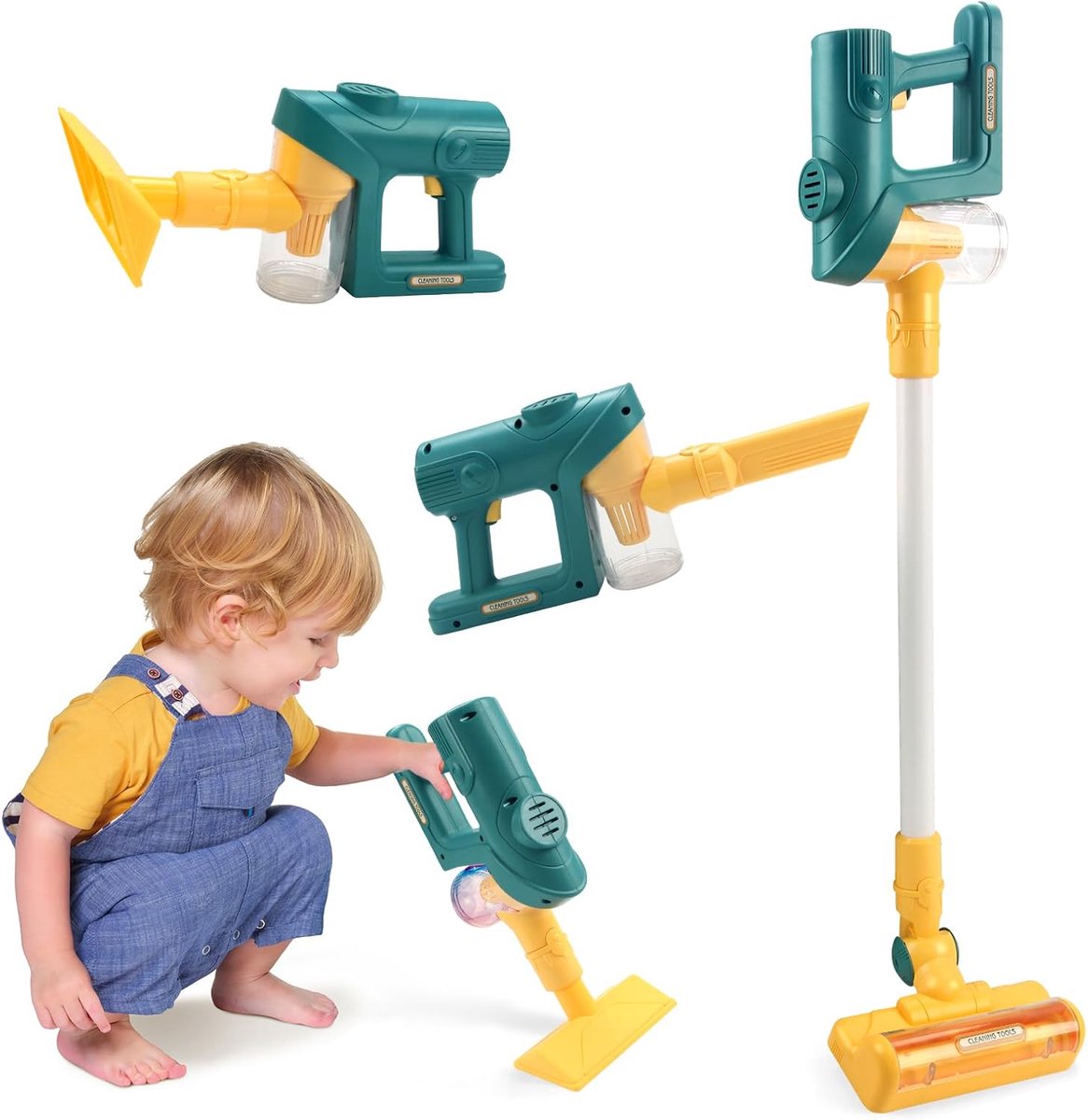  set - Schoonmaakgereedschap voor kinderen van 3, 4, 5 en 6 jaar Speelgoed - Stofzuiger - Kinderstofzuiger met echte zuigfunctie - Groen