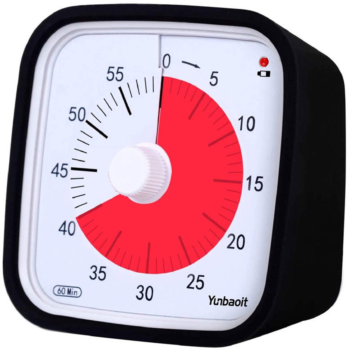 Verbeterde zwarte visuele timer met beschermhoes - Stille 60 minuten countdown-timer voor kinderen en volwassenen met herinnering bij laag batterijniveau