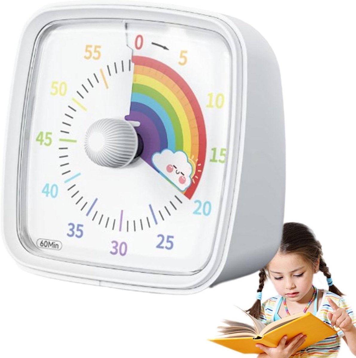Visuele Timer met Nachtlampje – Wit – 60 Min Regenboog Afteltimer – Stil Keuken- & Studie Timer voor Kinderen en Volwassenen