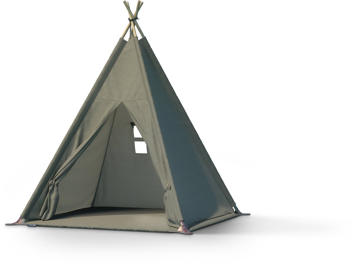 Autentic Tiptoe Tipi - Kindertipi - Aged Moss - Met zachte grondmat - Gerecycleerd Polykatoen