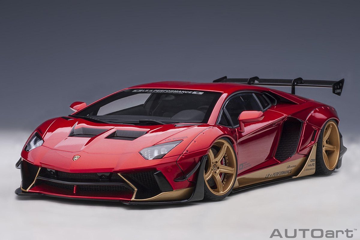 AutoArt 1/18 Lamborghini Aventador Liberty Walk Limited Edition, Hyper Red with Gold accents