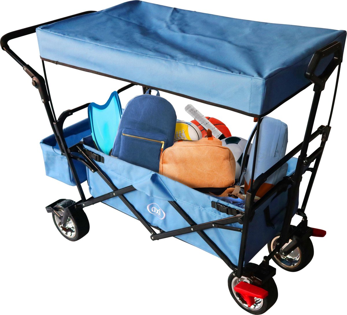 AXI AB210 Opvouwbare Bolderwagen met dak, tas, rem en duwstang - Bolderkar Blauw Max. 80kg