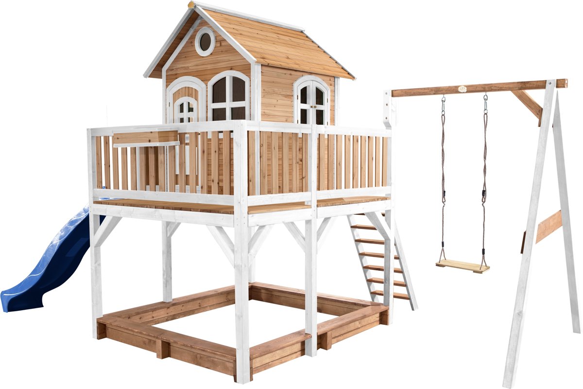   Classic Liam Speelhuis met Enkele Schommel Bruin/wit - Blauwe Glijbaan