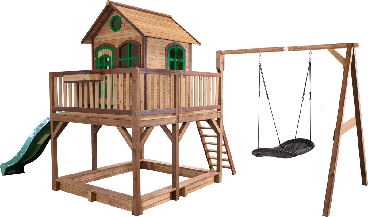   Classic Liam Speelhuis met Roxy Nestschommel Bruin/groen - Groene Glijbaan