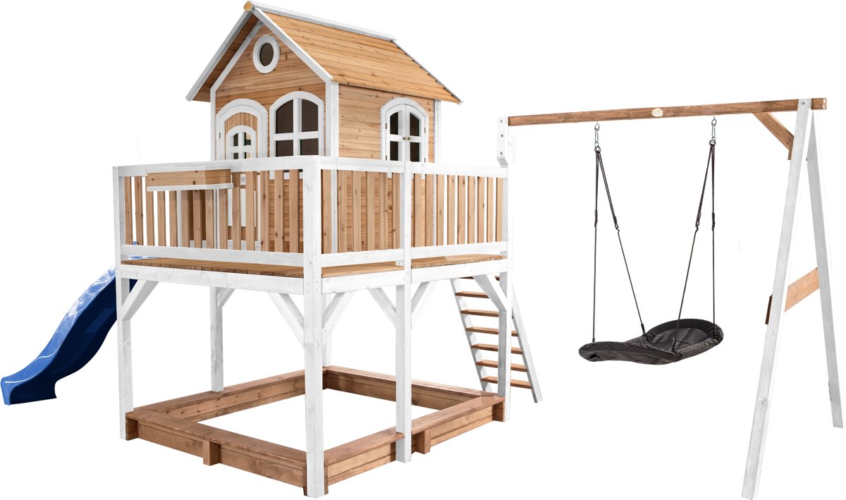   Classic Liam Speelhuis met Roxy Nestschommel Bruin/wit - Blauwe Glijbaan