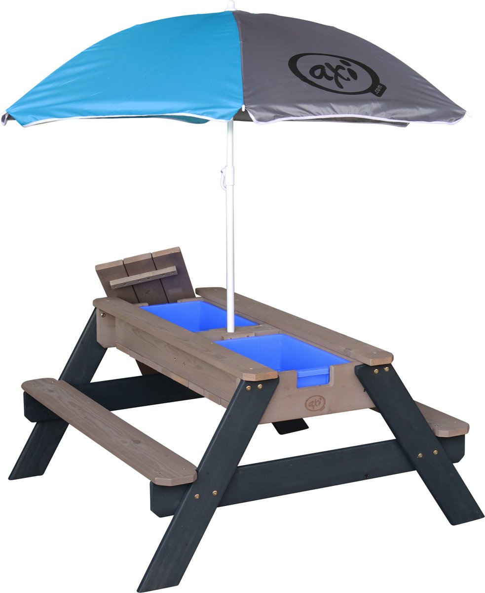 AXI Nick Zand & Water Picknicktafel / Antraciet, grijs / FSC 100% Ceder hout / 5 jaar garantie! / Incl. parasol en 2 kunststofbakken