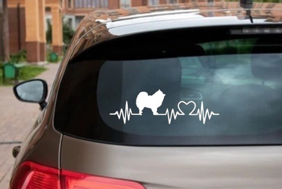 Dwerg keeshond / Pomeranian3 x – autosticker - sticker voor raam auto deur muur laptop - heartbeat - rashondensticker - hondenlijn – hondenriem - Doglove - Abany quality design