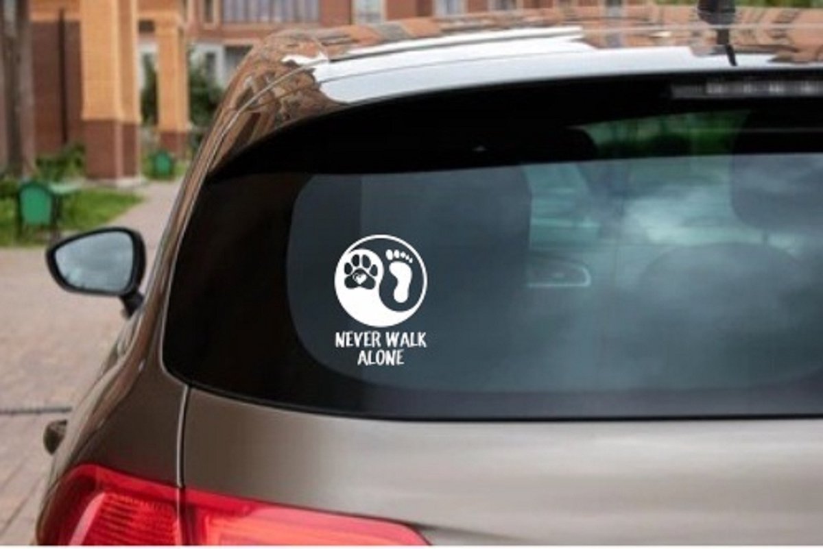 Never Walk Alone – autosticker - stickers voor raam auto deur muur laptop - heartbeat - ras - hondensticker - hondenlijn - Doglove - Abany quality design