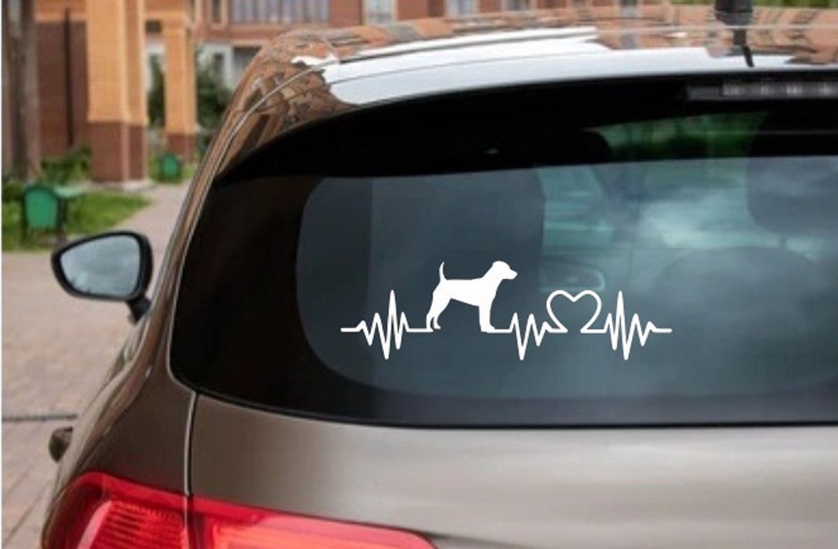 Patterdale Terriër 3 x – autosticker - sticker voor raam auto deur muur laptop - heartbeat - rashondensticker - hondenlijn – hondenriem - Doglove - Abany quality design