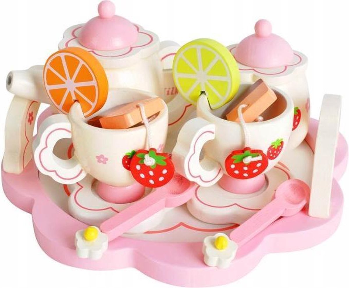 Fantastische Speelgoed Theeservies Met Dienblad - Houten Theeset - Kinderen Speelgoed - Rollenspellen - Keukentjes & Voedsel - Servies - Kinderen Theeservies - Speelservies - Koffieservies - Theeset - High Tea - Theeservies voor kinderen - 16 Stuks