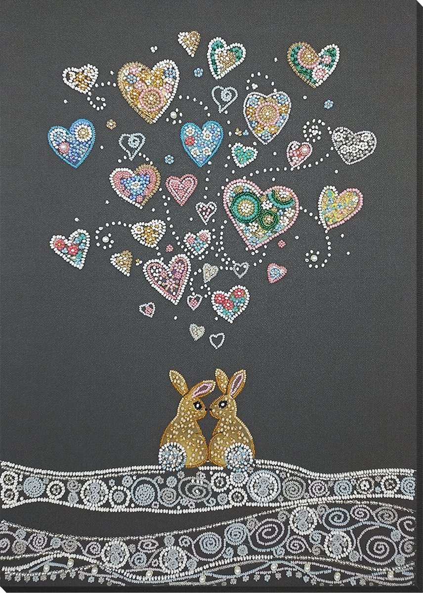 Borduurpakket met Kralen/Parels - ABRIS ART - Rabbits in Love - Verliefde konijntjes - kralenborduren