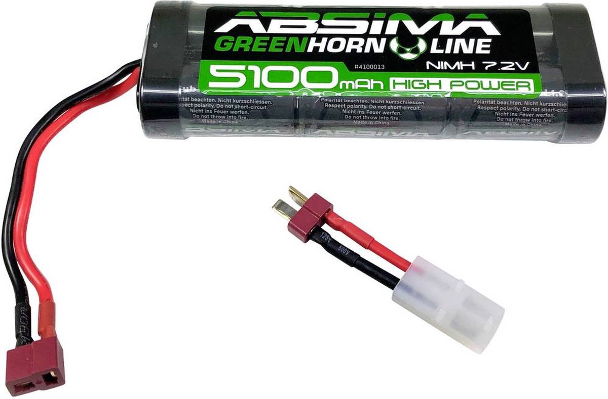 Absima NiMH accupack 7.2 V 5100 mAh Aantal cellen: 6 Hardcase T-bussen, Tamiya-bus