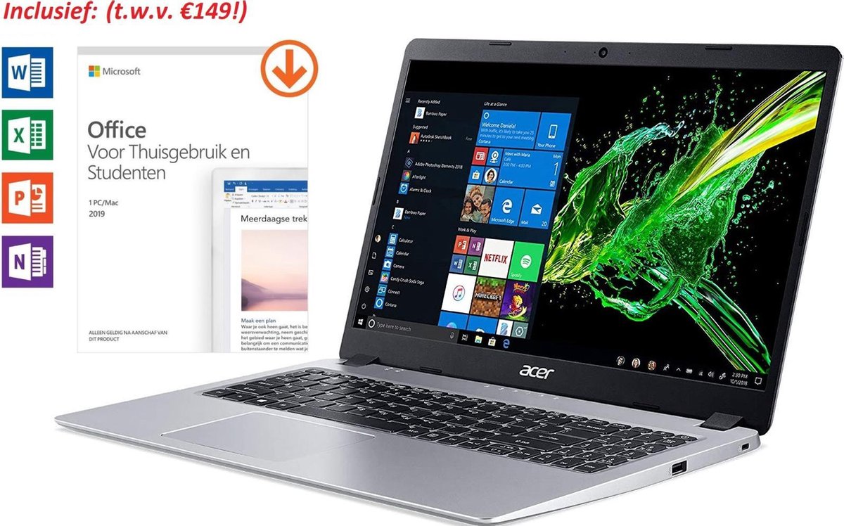 Acer Aspire 5 Slim, Ryzen 3, 4GB RAM, 128GB SSD, Incl. Office 2019 Home & Student t.w.v. €149! (Word, Excel, Powerpoint, OneNote)