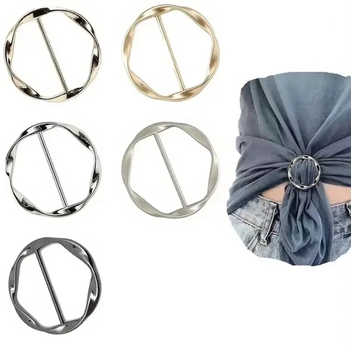   - 5 Delige Metalen Sjaal & T-Shirt Clips - Kleding Clips – Sjaal Clip - Taille Versmaller Bovenkleding - Kleding Gesp - 5 Kleuren