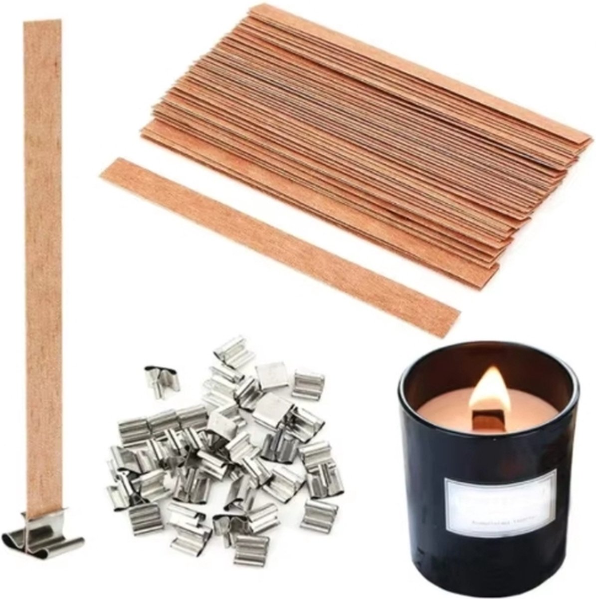   - Zelf Kaarsen Maken Voor Volwassenen Houten Lonten - 50 houten - Geur Kaarsen Maken -  en - Kaarsenlont - Candle Making Kit - Hergebruiken Kaarsvet – Luxe  en - 1.2CMx15CM
