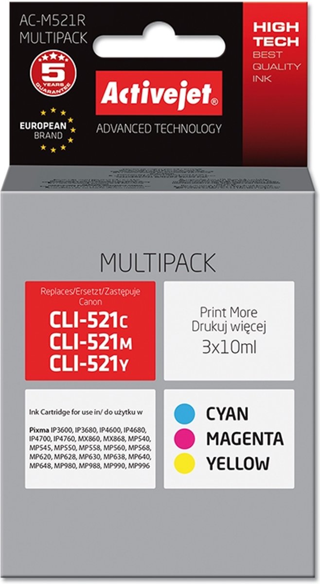 ActiveJet AC-M521R inktcartridge Cyaan, Magenta, Geel 10 ml