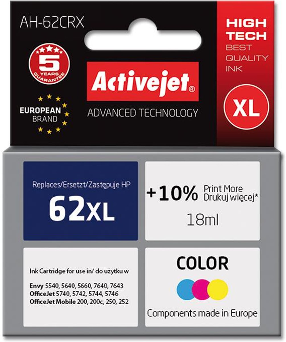 Activejet Inktcartridge / Alternatief voor  HP nr 62  C2P07AE Kleur