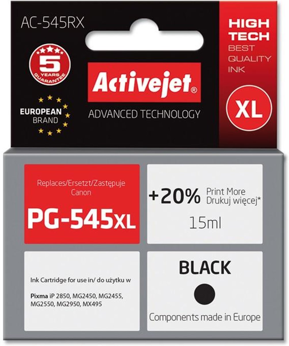 Activejet Inktcartridge / Alternatief voor canon PG-545 XL Zwart