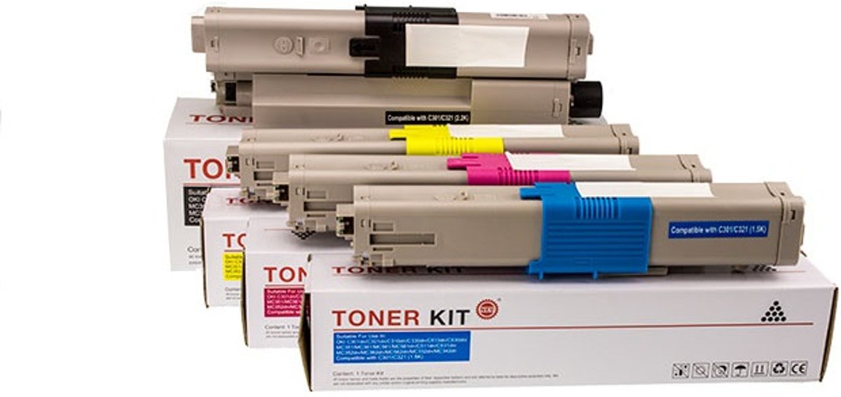 Set 4x huismerk Toner kompatible voor Oki C310 C330 C510 C530 (1x zwart, cyaan, magenta & geel) Printgroen huismerk