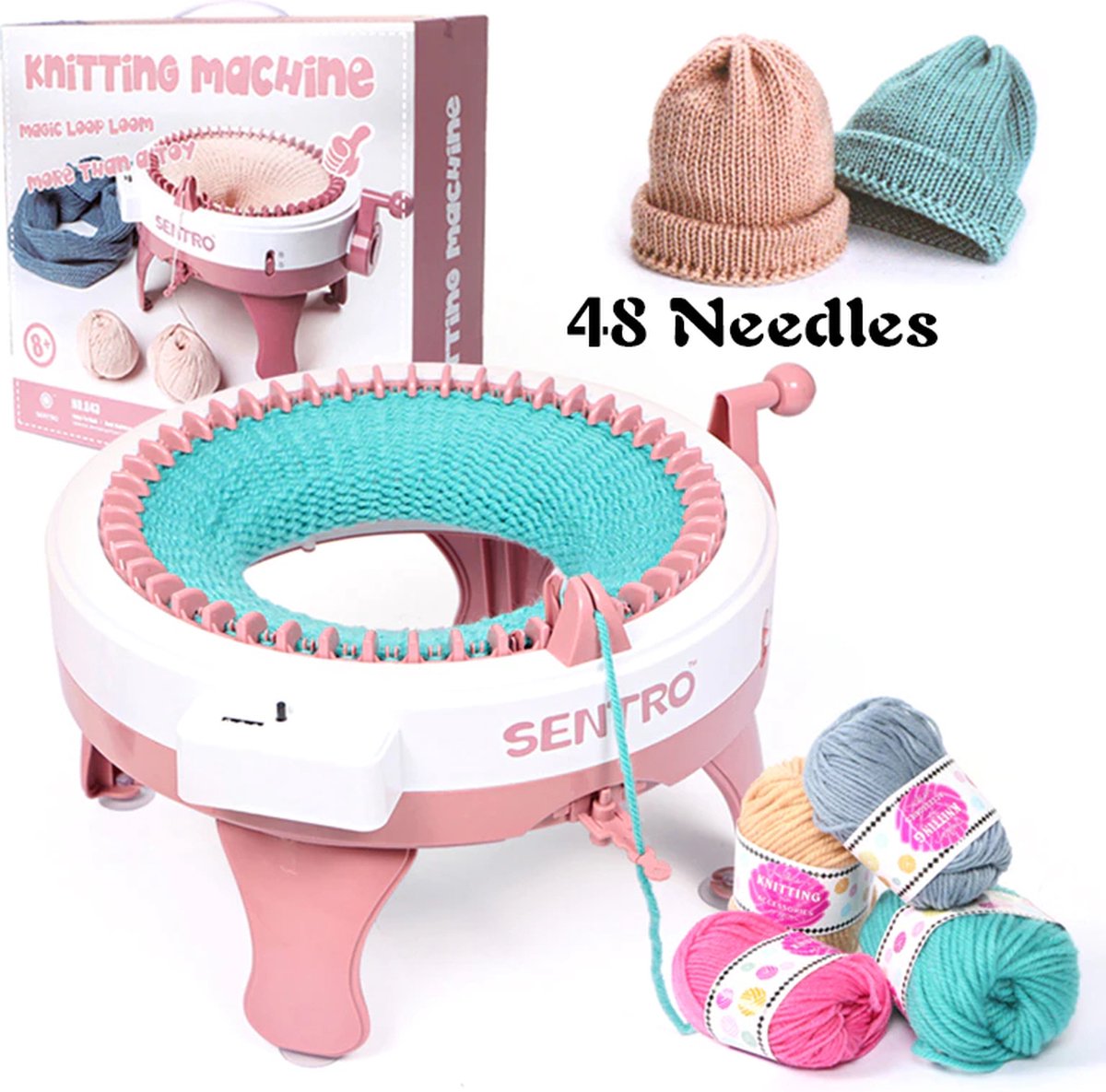 Sentro® - Breimolen 48 Naalden - Breipakket - Breimachine - Breimachine Volwassenen en Kinderen - Punnikmolen - Addicted Accessories Official - Breimolen Groot - Hobby Pakket - Cadeau Tip - Roze