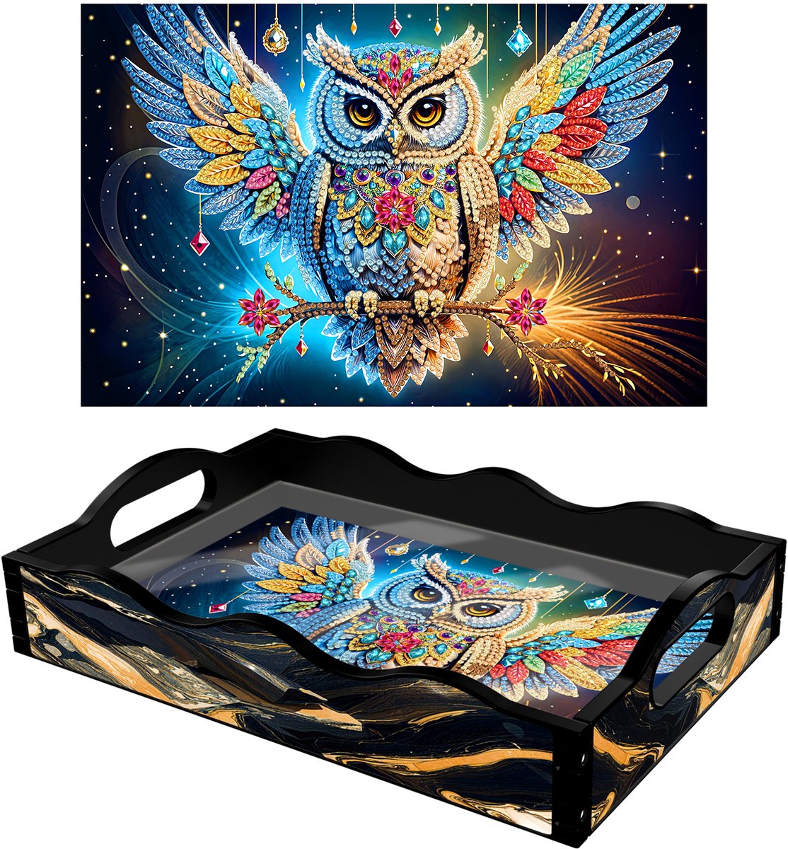 Adorzy Diamond Painting Dienblad Uil – Diamond Painting Volwassenen – Diamond Painting Volledig Pakket - DIY Pakket