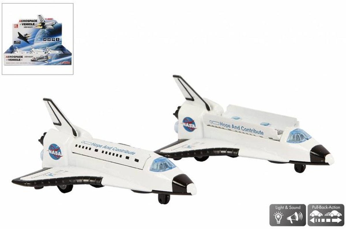 DIECAST SPACE SHUTTLE 14CM. MET LICHT EN GELUID PULL BACK