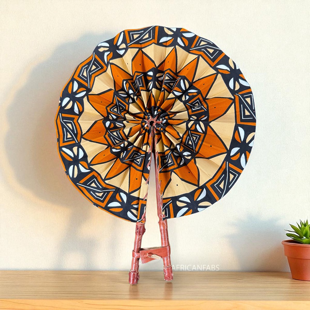 Afrikaanse handwaaier - Ankara print waaier - Kofi - Oranje